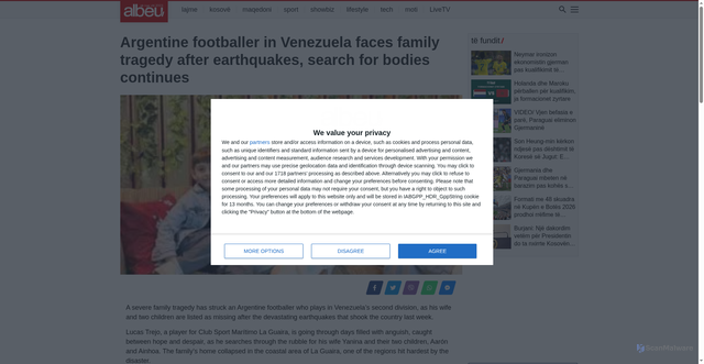Security scan screenshot of https://albeu.com/english/argentine-footballer-in-venezuela-faces-family-tragedy-after-earthquakes-search-for-bodies-continues/901677/