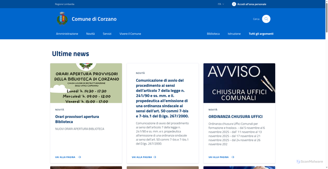 Security scan screenshot of https://www.comune.corzano.bs.it/