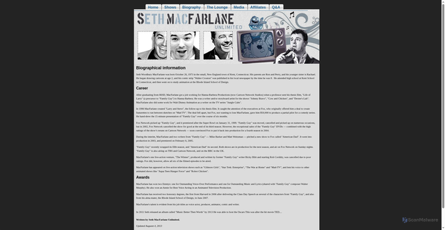 Security scan screenshot of http://www.sethmacfarlane.net/bio.html
