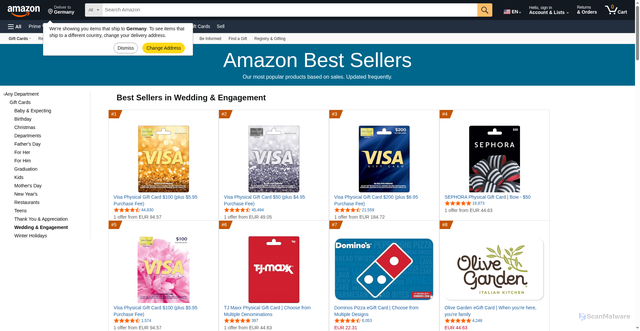 Security scan screenshot of http://fseryy.pages.dev/Best-Sellers-Gift-Cards-Wedding-Engagement/zgbs/gift-cards/120225717011/ref=zg_bs_nav_gift-cards_1_120225707011