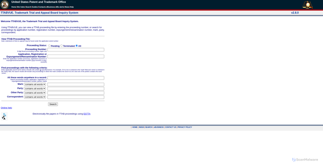 Security scan screenshot of https://ttabvue.uspto.gov