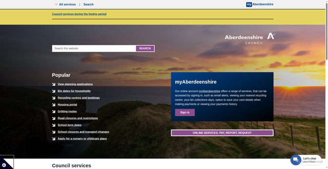 Security scan screenshot of https://www.aberdeenshire.gov.uk/