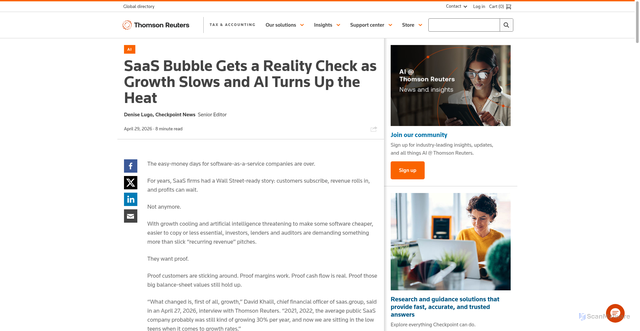 Security scan screenshot of https://tax.thomsonreuters.com/news/saas-bubble-gets-a-reality-check-as-growth-slows-and-ai-turns-up-the-heat/