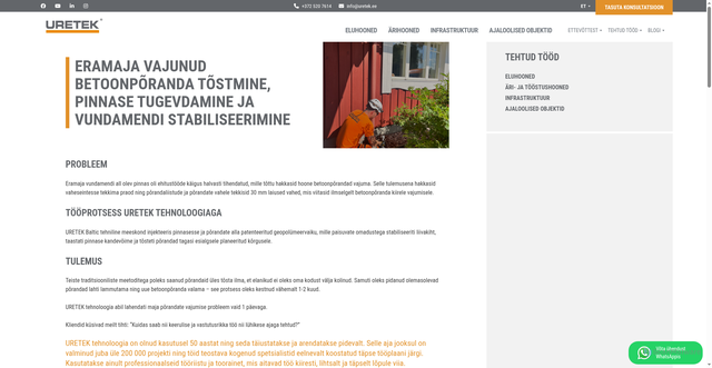 Security scan screenshot of https://uretek.ee/tehtud-tood-elamud/eramaja-vajunud-betoonporanda-tostmine-pinnase-tugevdamine-ja-vundamendi-stabiliseerimine/