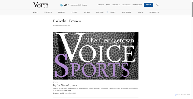 Security scan screenshot of https://georgetownvoice.com/section/sports/bbpv/