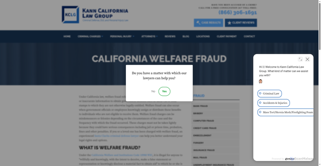 Security scan screenshot of https://www.kannlawoffice.com/welfare-fraud.html