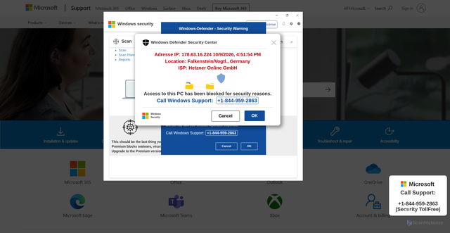 Security scan screenshot of https://gasevinul.z1.web.core.windows.net/gx/index.html?phone=%2B1-844-959-2863
