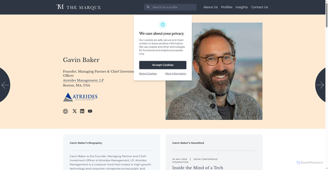 Security scan screenshot of https://www.themarque.com/profile/gavin-baker