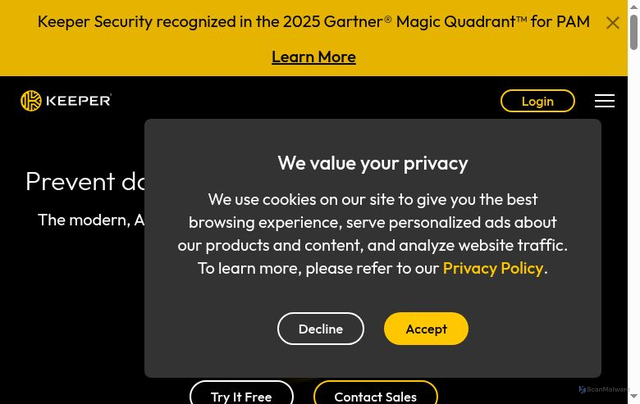 Security scan screenshot of https://www.keepersecurity.com/
