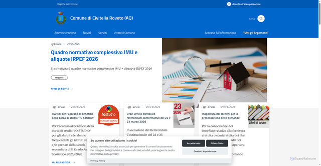 Security scan screenshot of https://www.comune.civitella-roveto.aq.it