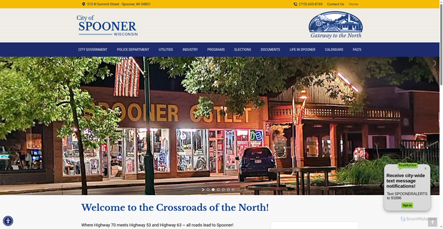 Security scan screenshot of https://cityofspoonerwi.gov/
