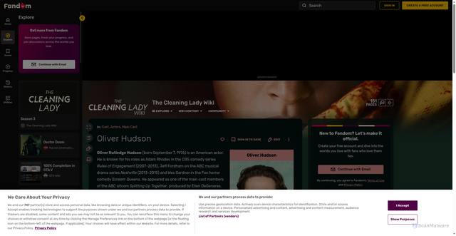 Security scan screenshot of https://the-cleaning-lady.fandom.com/wiki/Oliver_Hudson