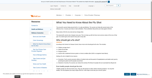 Security scan screenshot of https://www.wellcarenc.com/members/resources/health-and-wellness/wellness-connection/what-you-need-to-know-about-the-flu-shot.html