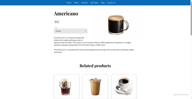 Security scan screenshot of https://chemncafe.com/products/cafe-drinks/americano-53224007?srsltid=AfmBOoo61qxg0u2wUSHi_lfyYJ7E1UK553XbdjPBT8dNoiC9N0gvWGjh