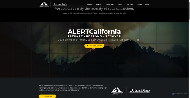 Security scan screenshot of https://alertcalifornia.org/