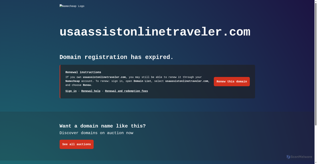 Security scan screenshot of http://usaassistonlinetraveler.com/