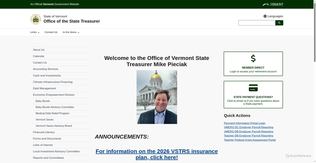 Security scan screenshot of https://www.vermonttreasurer.gov/