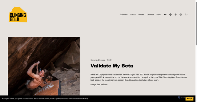 Security scan screenshot of https://www.climbinggold.com/episodes/tag/Alex+Honnold