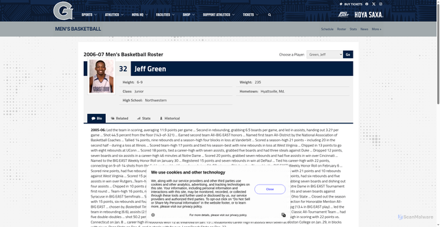 Security scan screenshot of https://guhoyas.com/sports/mens-basketball/roster/jeff-green/640