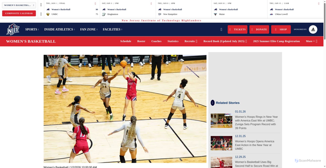 Security scan screenshot of https://njithighlanders.com/news/2026/1/2/womens-basketball-womens-basketball-opens-home-america-east-slate-on-saturday-against-binghamton.aspx