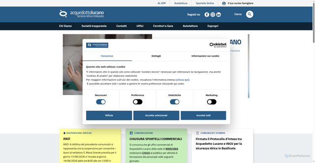 Security scan screenshot of https://www.acquedottolucano.it