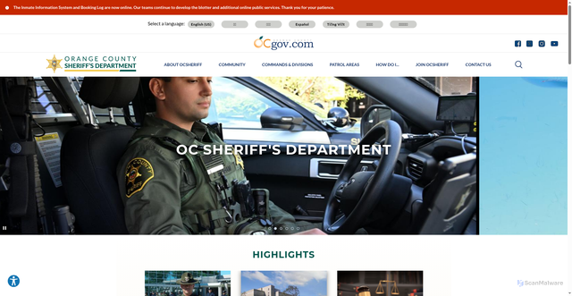 Security scan screenshot of https://ocsheriff.gov/