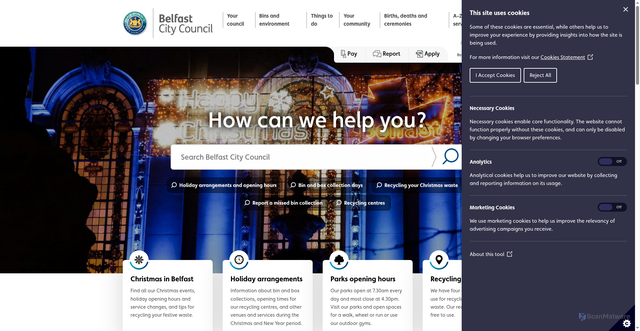 Security scan screenshot of https://www.belfastcity.gov.uk/