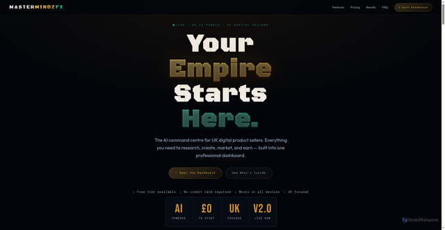 Security scan screenshot of http://mastermindzfx-landing.pages.dev/