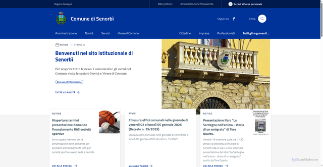 Security scan screenshot of https://www.comune.senorbi.su.it/