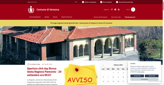 Security scan screenshot of https://www.comune.venasca.cn.it/
