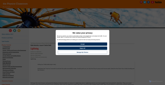 Security scan screenshot of https://www.physicsclassroom.com/class/estatics/lesson-4/lightning