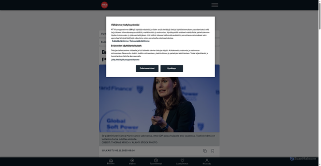 Security scan screenshot of https://www.mtvuutiset.fi/artikkeli/brittilehti-kysyi-sanna-marinilta-paluusta-politiikkaan-tassa-vastaus/9249406