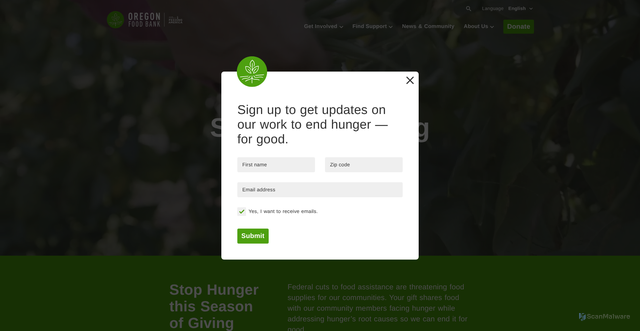Security scan screenshot of https://www.oregonfoodbank.org/
