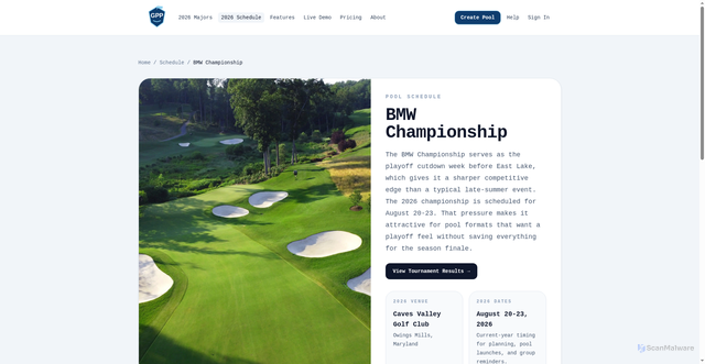 Security scan screenshot of https://golfpoolpro.com/schedule/bmw-championship/