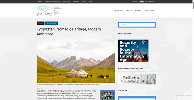 Security scan screenshot of https://geohistory.today/kyrgyzstan/