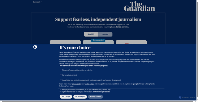 Security scan screenshot of https://support.theguardian.com/