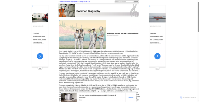 Security scan screenshot of https://www.musicianguide.com/biographies/1608004708/Common.html