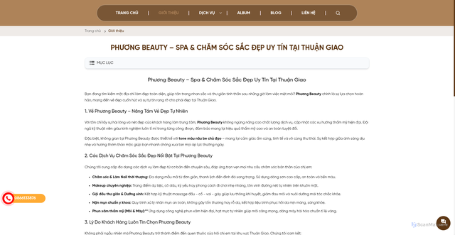 Security scan screenshot of http://phuongbeautyvietsing.com/gioi-thieu