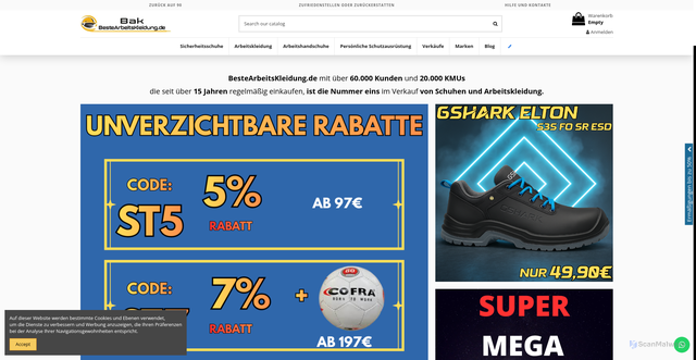 Security scan screenshot of https://bestearbeitskleidung.de