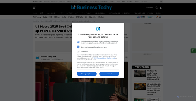 Security scan screenshot of https://www.businesstoday.in/nri/study/story/us-news-2026-best-colleges-princeton-retains-no1-spot-mit-harvard-stanford-lead-here-are-top-10-500456-2025-11-01