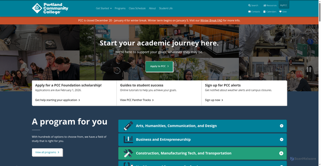 Security scan screenshot of https://www.pcc.edu/