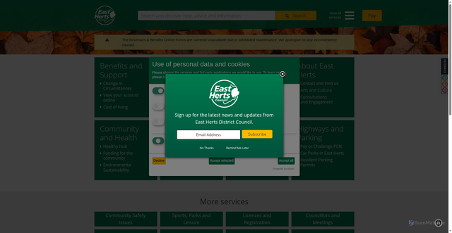 Security scan screenshot of https://www.eastherts.gov.uk/