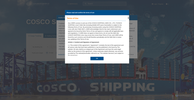 Security scan screenshot of https://elines.coscoshipping.com