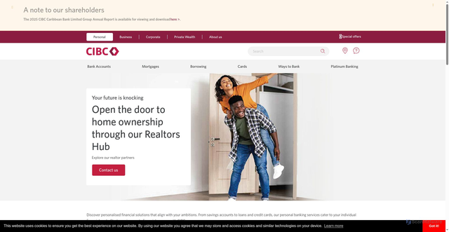 Security scan screenshot of https://www.cibccaribbean.com