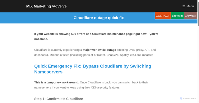 Security scan screenshot of https://mixmarketing.ie/cloudflare-down-fix.html