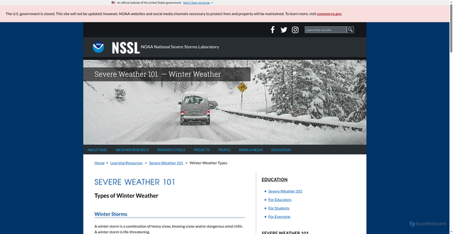 Security scan screenshot of https://www.nssl.noaa.gov/education/svrwx101/winter/types/