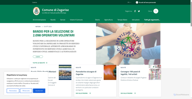 Security scan screenshot of https://www.comune.zagarise.cz.it/