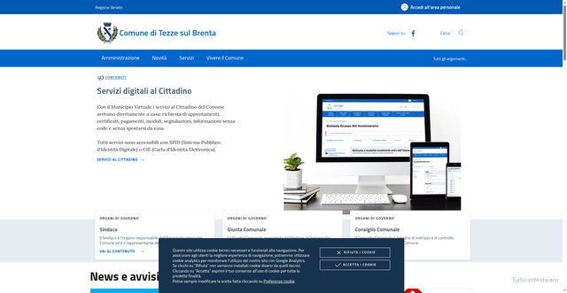 Security scan screenshot of https://www.comune.tezze.vi.it/