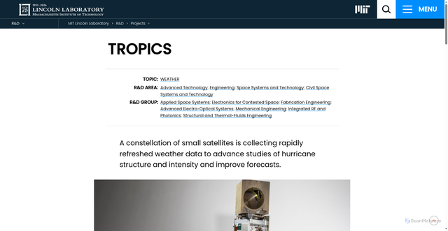 Security scan screenshot of https://www.ll.mit.edu/r-d/projects/tropics