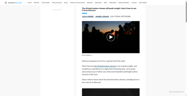 Security scan screenshot of https://www.news-leader.com/story/news/local/missouri/2025/10/20/orionid-meteor-shower-to-peak-tonight-where-to-see-it-in-missouri/86799922007/